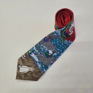 Alberto Perricci Mens Tie Silk Handmade Fishing‎ Theme Print Short 55.5"